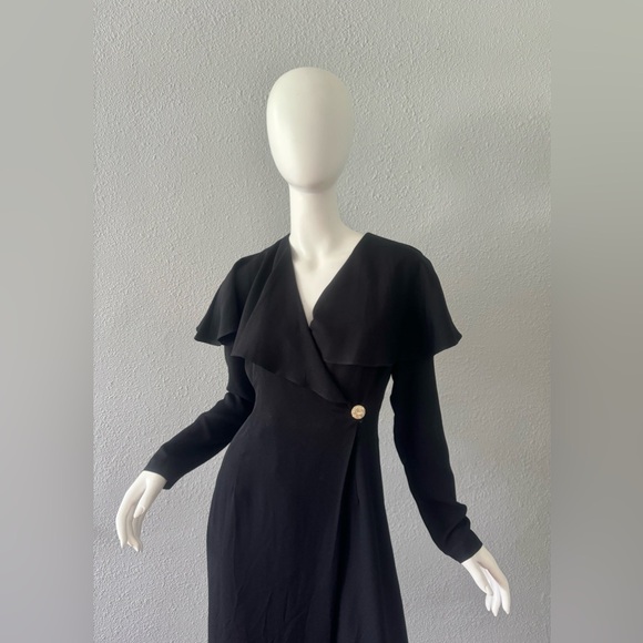 Vintage 80s Black Avant Garde Wide Leg Long Sleeve Jumpsuit M - Picture 4 of 11